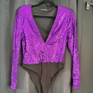 Shein Shimmering Purple Sequin Bodysuit